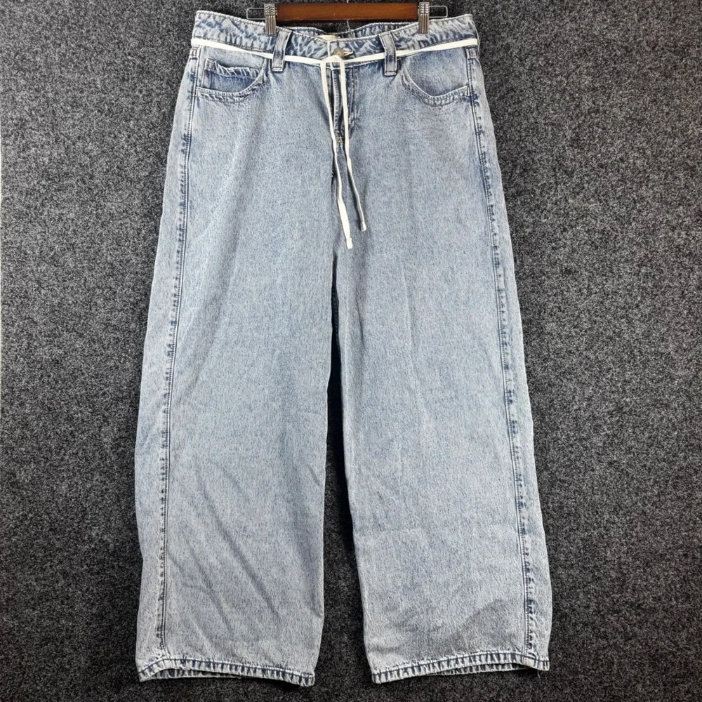 Hollister Low-Rise Super Baggy Jeans Light Wash Wide Leg Drawstring 14R W32 Reg